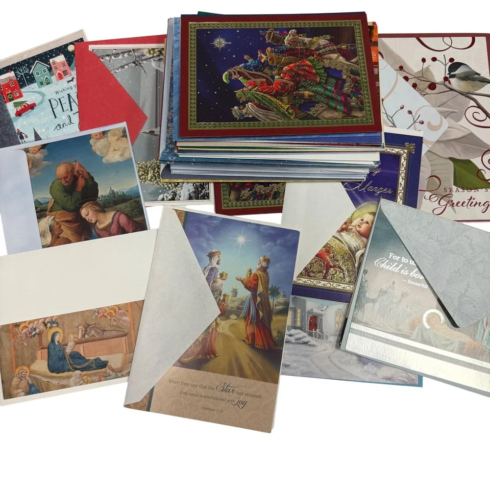 Lot of 65 Assorted Religious Christmas Greeting Cards Bulk Nativity‎ Scripture